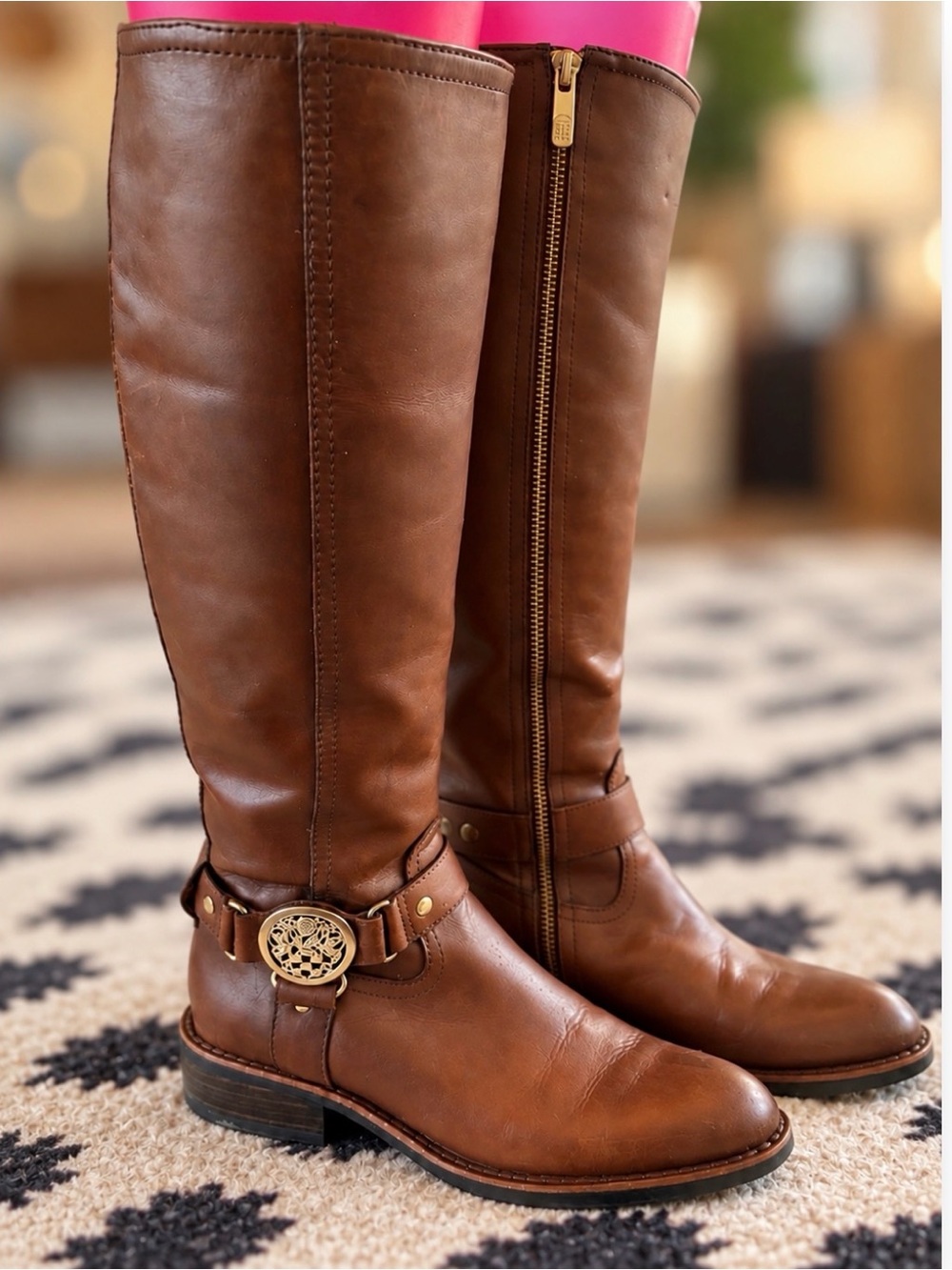 Vince Camuto Leather Farrow Tall Riding Boots Cognac Size 6 With Free Gift